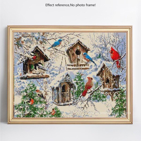 Punto De Cruz Pintura De Diamantes PáJaro De Invierno Diamante Redondo Completo Bordado Mosaico Animal PedreríA 20X30CM-image