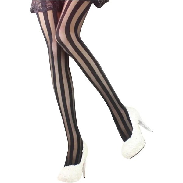 Medias De Rejilla Sexy Vintage Para Mujer Con Rayas Verticales Anchas Medias CláSicas Retro One Size Gray-image