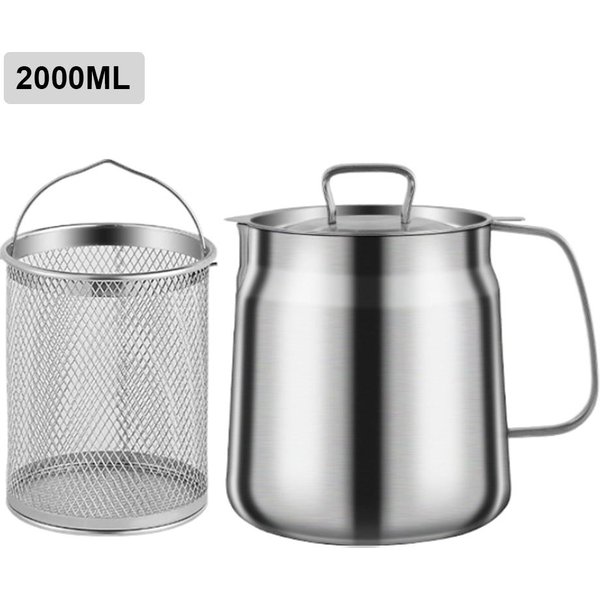 1,5/2L Wielofunkcyjny Pojemnik Na Filtr Oleju Z Koszykiem Do SmażEnia, Pojemnik Na TłUszcz, DużA Pojemność, Stal Nierdzewna, Sitko Do Oleju-image