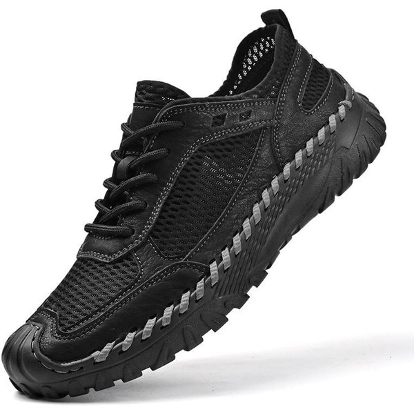 Zapatos De Verano Para Hombre Ocio Al Aire Libre Nuevos De Moda Combinan Con Todo Zapatos Ligeros De Malla Superficie De Malla Hueca Zapatos De Moda Para Adolescentes 46 Negro-image