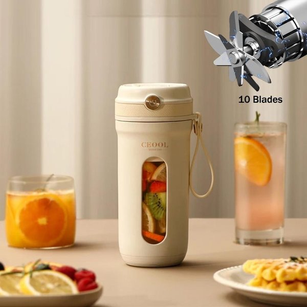 Licuadora PortáTil EléCtrica De 10 Cuchillas, Exprimidor De Frutas De 350 Ml, Licuadora Recargable Por Usb, Exprimidor De Taza, MáQuina Para Hacer Jugos-image