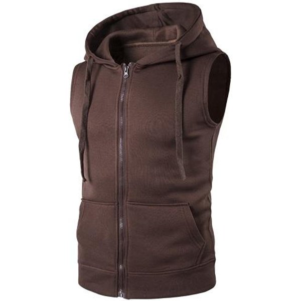 Chaleco De Verano Para Hombre, Chaqueta Con Capucha, CordóN, Sin Mangas, Cremallera, Chaleco Con Solapa, Abrigo, Bolsillos De Color SóLido, Chaleco Con Cremallera S-image