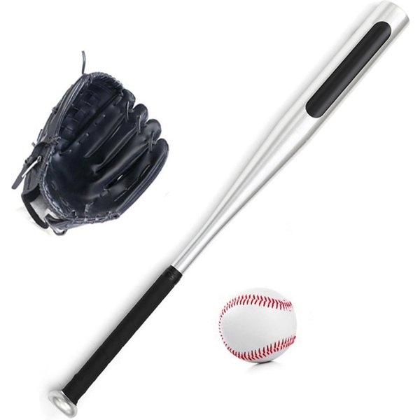 Zestaw PiłEk Baseballowych Kij Baseballowy+PiłKa Baseballowa+RęKawice Baseballowe 25 Cali Aluminiowy Kij Baseballowy 10,5 Cala RęKawica Baseballowa PVC Czarny-image