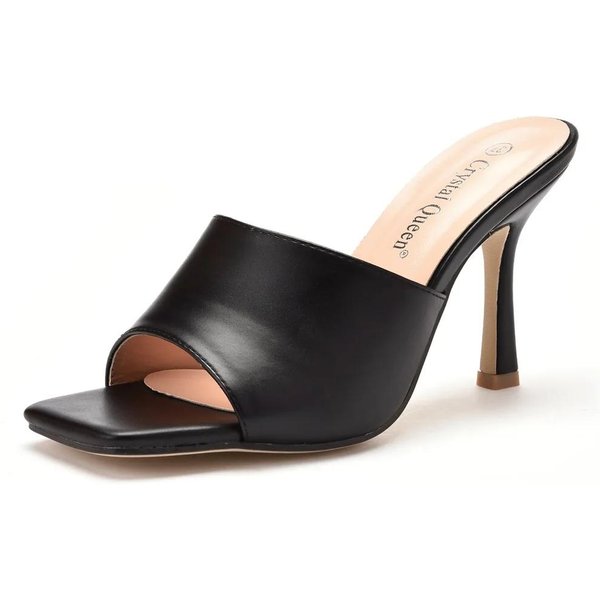 Sandalias Mujer Verano CóModas Punta Cuadrada Poco Profundas Slip-On PU 9CM Tacones Altos Finos Moda Sandalias De Vestir Zapatos De Mujer Amarillo 39-image