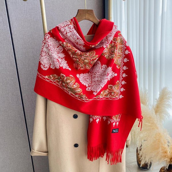 Kobiety Moda Zima CiepłE Kaszmirowe Szaliki Haft Pashmina Koc Gruby Szal Szalik Bufanda Echarpe Poncho Szalik Red-image