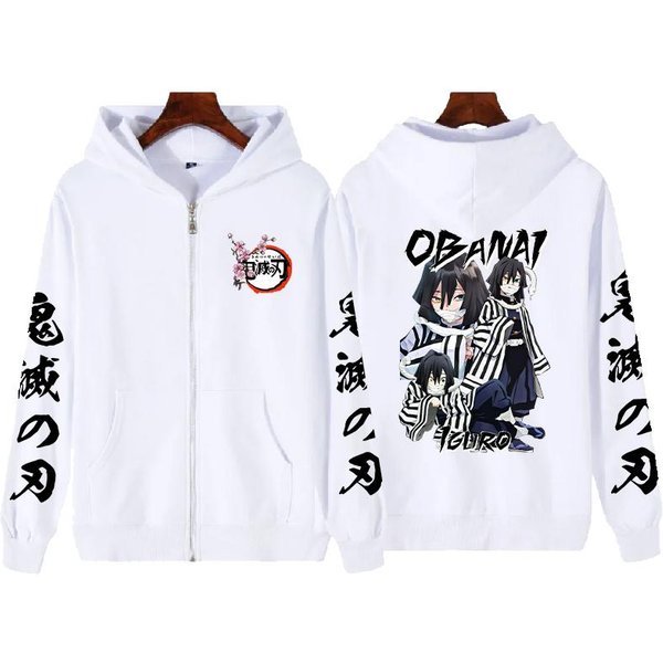 Harajuku Anime Demon Slayer Iguro Obanai Nadruk Bluza Z Kapturem MęSka Damska Klasyczna Rozpinana Bluza Casualowa LuźNa Bluza Unisex Rozpinana Kurtka 3XL White-image