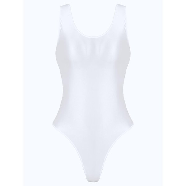 Body Brillante Sin Mangas De Corte Alto Para Mujer, Traje De BañO De Una Pieza Para Yoga, Deportes, Fitness, NatacióN, Traje De BañO M Blanco-image