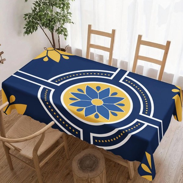 Geometryczny Kwadratowy Obrus Z Kwiatowym Wzorem Do Dekoracji StołU Kuchnia Jadalnia Wodoodporny Wielokrotnego UżYtku Obrus Na Stół Imprezę Piknik 90X140Cm Blue-image
