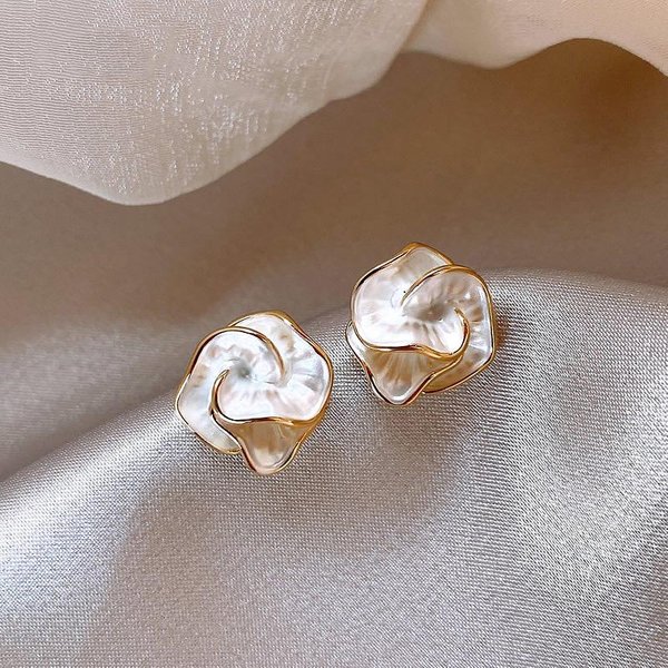 Pendientes De BotóN De Camelia Coreana ÚNicos Color Blanco Esmalte GeoméTrico Personalidad JoyeríA Para Mujer Regalo-image