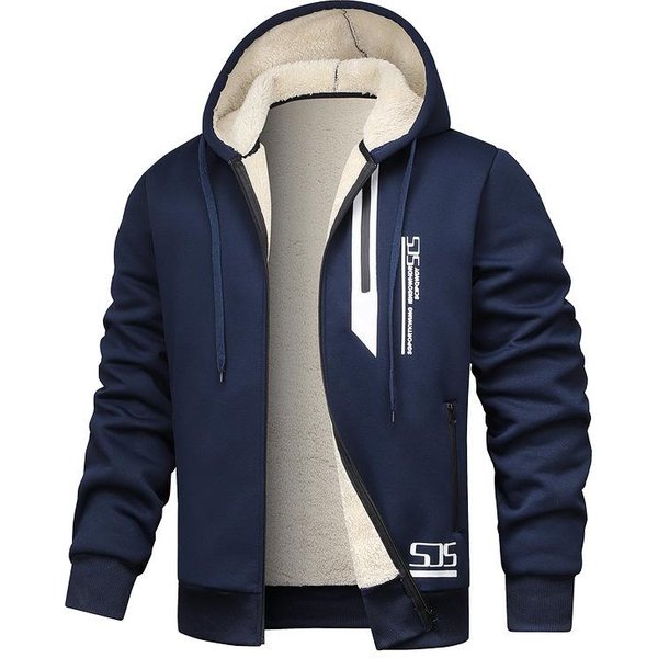 Chaqueta Con Capucha De Forro Polar De Cordero Para Hombre, OtoñO E Invierno Con CáRdigan Con Capucha De Forro Polar Grueso, Chaqueta CáLida Casual XS Azul Marino-image