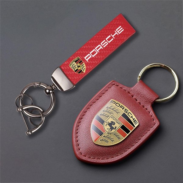 UQMW3 Emblema De Escudo De Coche Llavero De Cuero Llavero De Fibra De Carbono Para Porsche 911 718 Taycan Panamera Cayenne Macan Boxster Cayman Pajun-image