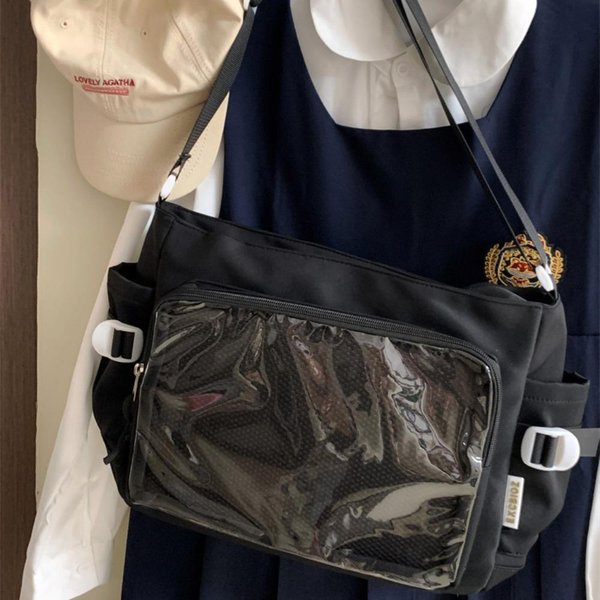 JapońSki Styl JK Torba Na Ramię DużA Pojemność PłóCienna Torba Tote Modna Przezroczysta Itabag Codzienna Czarny-image