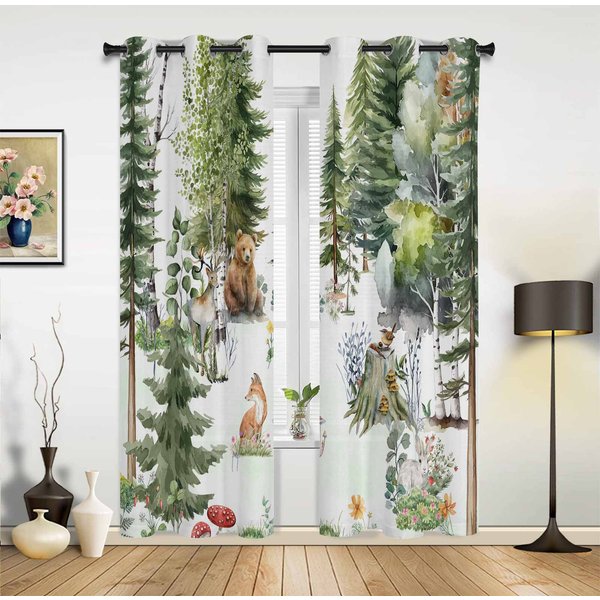 Animales Acuarela Oso Ciervo Conejo Cortinas Para Ventana Para Sala De Estar Dormitorio De Lujo Cortina Cocina Persianas Cortinas 135W X 60H(Cm) X1 Gray-image