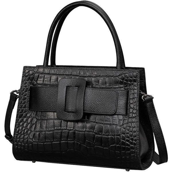 Bolso De Piel AutéNtica Con Estampado De Cocodrilo Para Mujer, Moderno Y Nuevo, Bandolera De Un Solo Hombro De Gran Capacidad Para Desplazamientos Diarios.-image