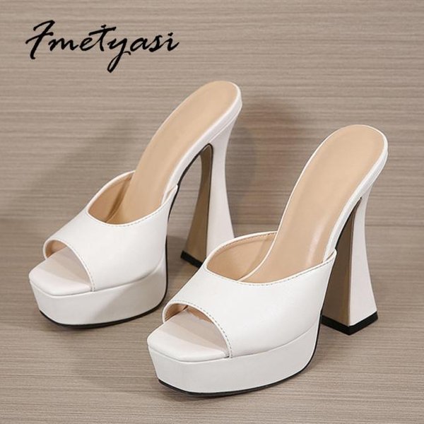 Sandalias De TacóN Alto Para Mujer, Zapatos De Plataforma De Verano Con Punta Abierta, Tacones Blancos, Negros, Nuevos, Para Fiesta, GraduacióN, Tacones Gruesos Rosas. 39 White-image
