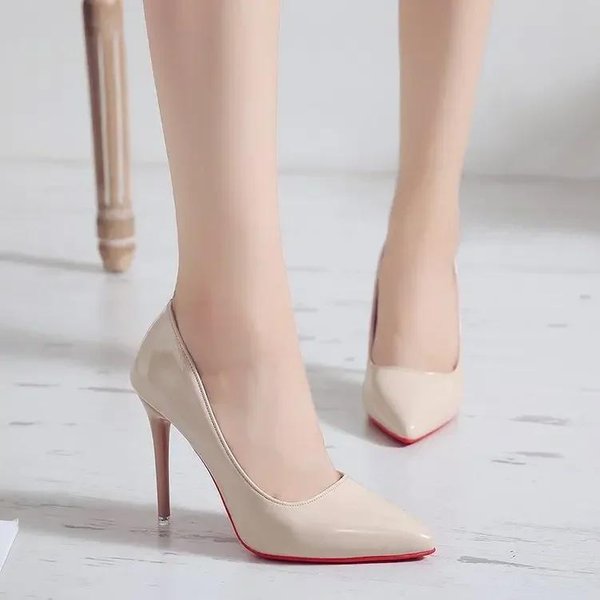 Klasyczne Damskie Buty Na Wysokim Obcasie Ze Spiczastym Noskiem, Czerwone Podeszwy, Cieliste, Czarne, Lakierowane, Czerwone Obcasy, CzółEnka, 6 Cm, 8 Cm, 10 Cm, Buty śLubne 2024, Nowe 36 Beige-image