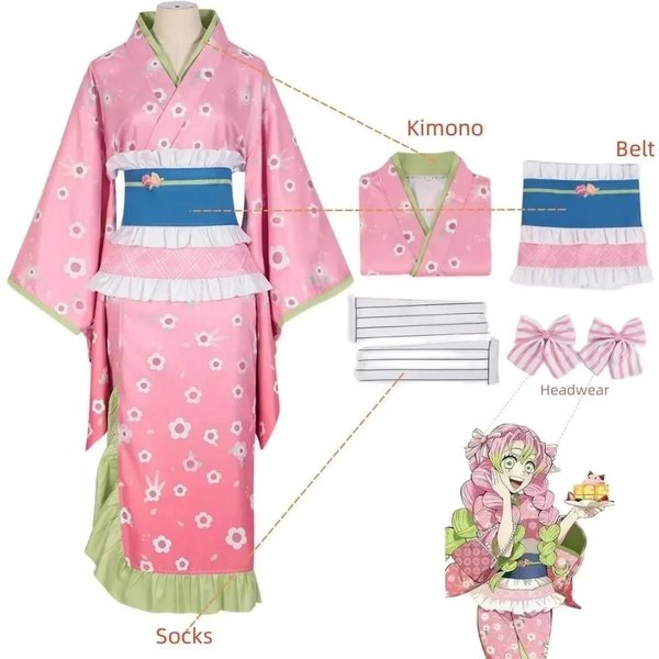Nowa Moda Kostium Cosplay Kanroji Mitsuri RóżOwa Sukienka Kimono Stroje Halloween Karnawał Impreza Przebranie Damskie Garnitury M White-image