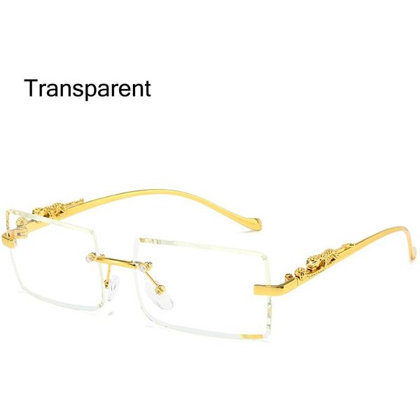 Metalowy Dekor Geparda ProstokąTne Okulary PrzeciwsłOneczne Modne Bezrantowe Kolorowe Okulary Z Ochroną UV400 Soczewki Oceaniczne Okulary PrzeciwsłOneczne Dla Kobiet I MężCzyzn Pink Blue White-image