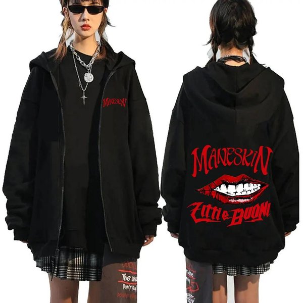 WłOski Zespół Rockowy Maneskin Bluza Z Kapturem Na Zamek BłYskawiczny MęSka Moda Vintage Bluza Z Kapturem Na Zamek BłYskawiczny Punk Style Oversized Kurtka Odzież Wierzchnia 3XL-image