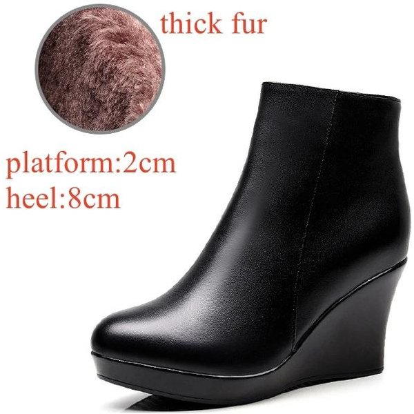 8Cm 10Cm MałY Rozmiar 33-41 Wygodne Jesień Zima SkóRzane Botki Platforma Koturny Buty 2025 Wysokie Obcasy Kostka Botas Biuro 39 Black-image
