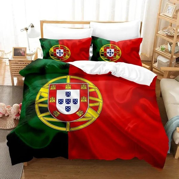 Juego De Cama Con Bandera De Portugal ImpresióN 3D NiñOs NiñAs TamañO Individual Queen King Funda NóRdica Funda De Almohada Cama NiñOs Adulto Textil Hogar 70X133Cm 2Pcs Black-image