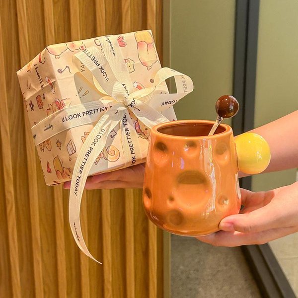 Taza De Agua De Queso Queso Para El Hogar Linda Taza De CeráMica De Alto Valor Pareja Oficina Taza De Café Regalo De CumpleañOs 401-500Ml-image