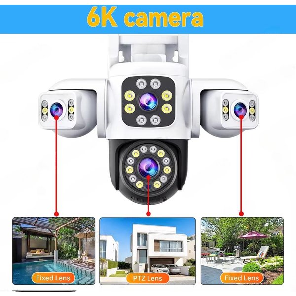 Kamera 6K 12MP Wifi ZewnęTrzna Kamera BezpieczeńStwa Trzy Ekrany Trzy Obiektywy PTZ 360° Ochrona BezpieczeńStwa Cctv Monitoring Cam Yoosee 6K Camera-image