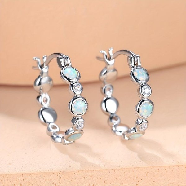 Pendientes De Aro Elegantes Estilo Retro Para Mujer ÓPalo Brillante Circonita CúBica Cristal Pendientes JoyeríA Fina Regalos Beige-image