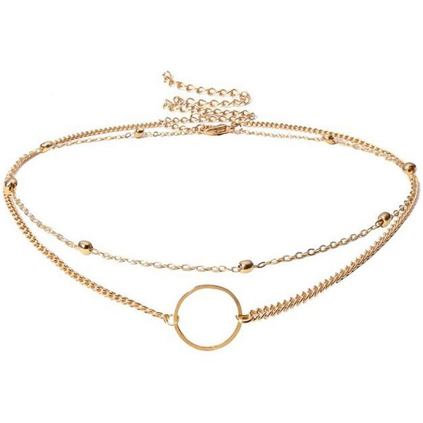 Nueva Llegada Moda Moderna Collar Choker Dos Capas Collares Redondos Collar Color Oro JoyeríA Choker Para Mujer Beige-image