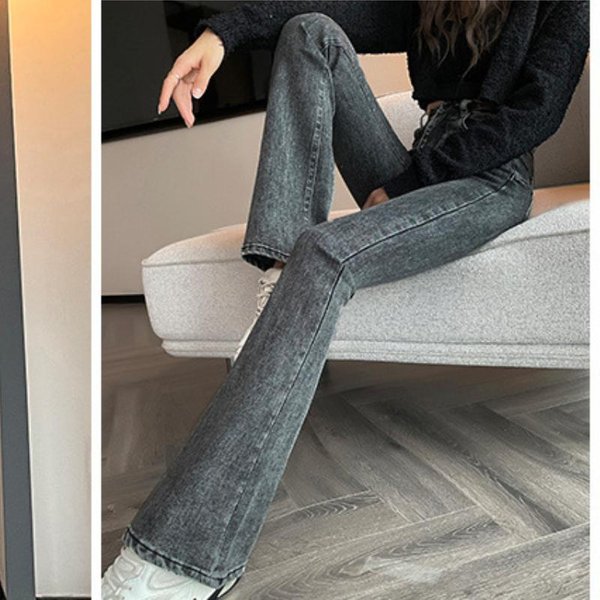 Jeans De Cintura Alta Azules Y Grises Para Mujer En Primavera Y OtoñO DiseñO Adelgazante Y EláStico Pantalones Acampanados Nicho De Herradura M-image