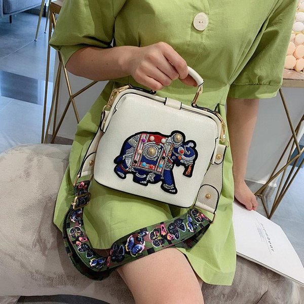 Projektant Luksusowa Marka Torebki Torby Crossbody Torby Haftowane SłOniem Dla Kobiet SkóRzana Torebka Torba Messenger Portfele Listonoszki White-image