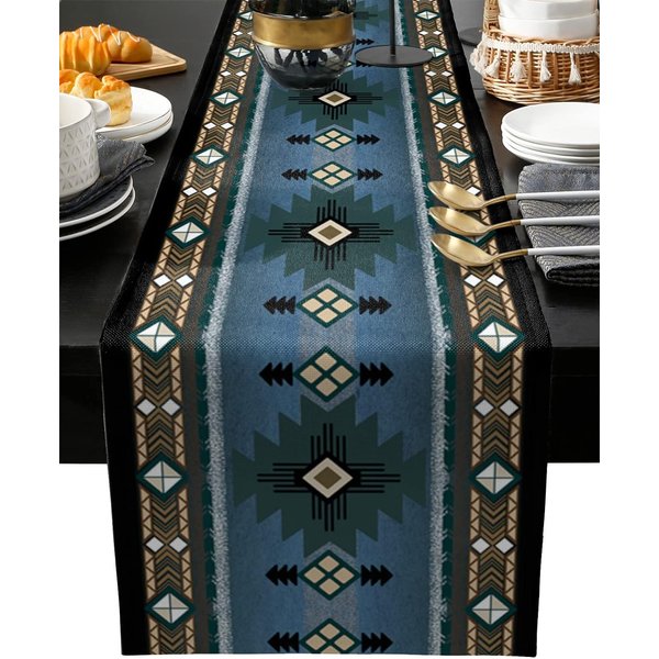 Corredor De Mesa De Lino Indio Nativo Americano Del Suroeste Occidental Bufandas Para CóModa Corredor De Mesa De Cocina Reutilizable DecoracióN De Fiesta 150X33Cm-image
