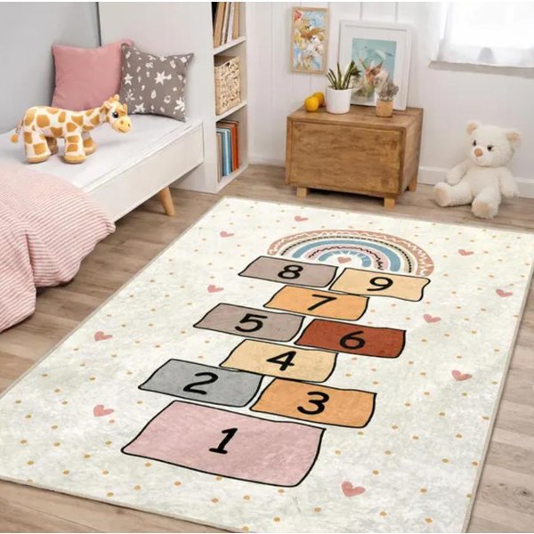 Niebieski TęCzowy Skakanka Dywanik DziecięCy Do Zabawy Zmywalny Dywan Do Pokoju DziecięCego Pokoju Zabaw Sypialni Salonu Kuchni Rustykalna Dekoracja Domu 120X160Cm-image