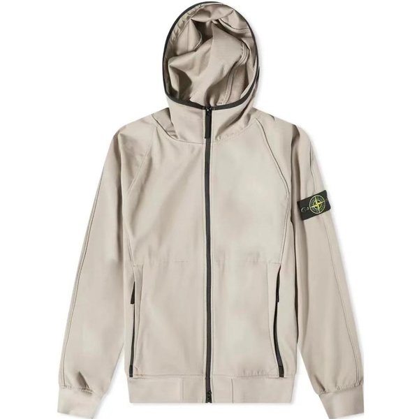 Chaqueta Con Capucha Y Cremallera De Color Liso, Cortavientos, Impermeable, Transpirable, Serie Soft Shell-R Ligero Stone Island Para Hombre, Chaquetas Gris Paloma 781540927-V0092 L Gray-image