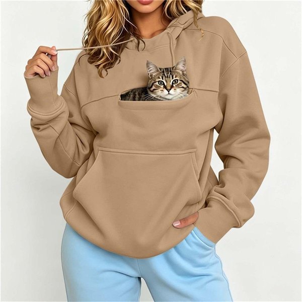Sudadera Con Capucha Para Mujer De Doble Bolsillo, Manga Larga, Con CordóN Y Capucha, Sudadera Con Bolsillo Para Mascotas, Holgada, Informal, Jersey Para Mujer XXL-image