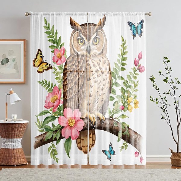 2 Piezas HD Digital Bosque BúHo Estampado Cortina De Ventana DecoracióN Del Hogar Estilo DecoracióN Sala De Estar Dormitorio Barra Cortina Eff W52H63Inchw132H160Cm-image