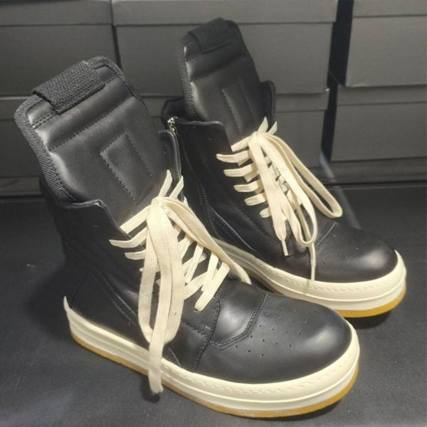 Luksusowe Vintage BeżOwe Czarne Prawdziwa SkóRa Sznurowane MęSkie Buty Wysokie OkrąGłY Nosek Zamki Damskie Botki Buty Deskorolkowe Dla Pary 42 Black-image