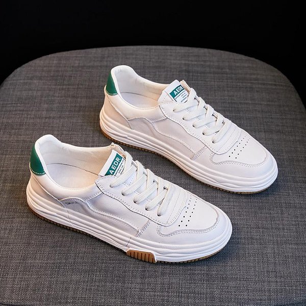 Zapatos Blancos De Cuero Para Mujer Nuevos Zapatos De Mujer Combinan Con Todo Zapatos Planos BáSicos Blancos Zapatos De Lona Para Estudiantes De Primavera 40 Gray-image
