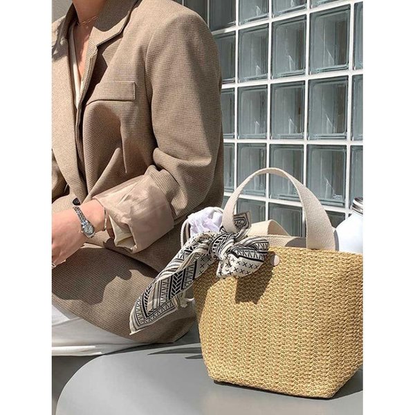 Bolso Tejido Estilo Pastoral Nuevo Bolso Casual Retro Tejido A Mano Bolso Para Vacaciones De Verano En La Playa Mujer-image
