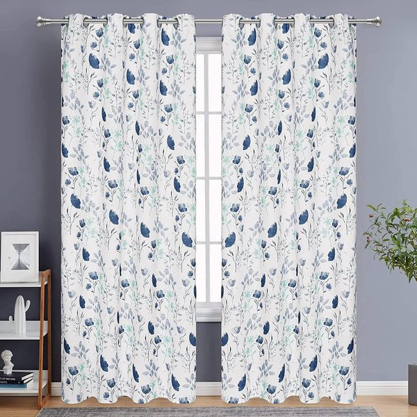 Cortinas De Sombreado Alto De Acuarela De Flores Para Cortina De Cocina Para Sala De Estar, Cortinas Modernas Para Dormitorio, Cortinas Para Ventana, 2 Uds. W85 X H200Cm X 2&HOOK-image