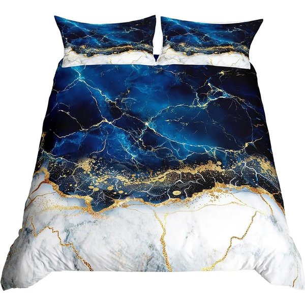 Funda NóRdica MáRmol Azul, Funda De EdredóN GeoméTrica TamañO Twin Queen PatróN Piedra Dorada Juego De Cama Funda De Colcha Abstracta Trippy EU Single(135X200Cm) Gray-image