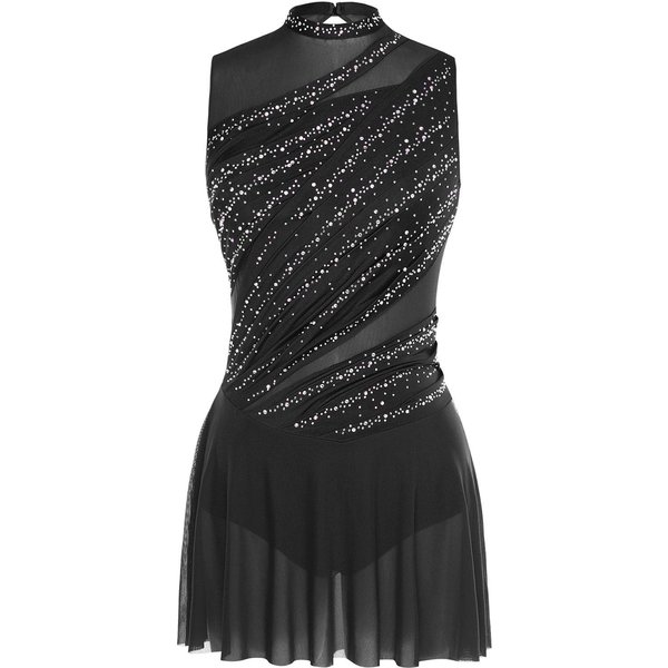 Gimnasia Para Mujer Patinaje ArtíStico Latino Ballet Maillot Disfraz Sin Mangas PedreríA Body Tango Chacha Ropa De Baile Para ActuacióN M Negro-image