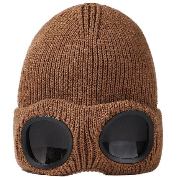Czapka Kolarska MęSkie Czapki Beanie Czapka Z Goglami Pilota Czapki Dzianinowe Czapka Narciarska Damskie Czapki WełNiane KoreańSkie Czapki Beanie Kawowy-image