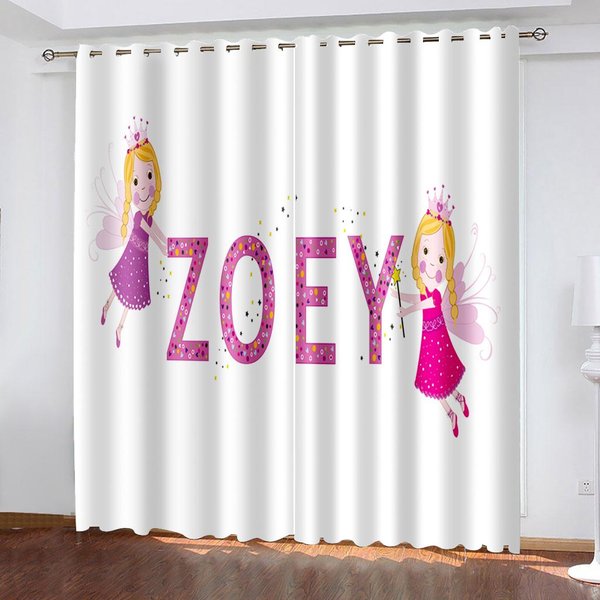 Cortinas De Ventana De Princesa Rosa De NiñA ÁNgel De Dibujos Animados Para Dormitorio Infantil Sala De Estar Pasillo Tratamientos Cocina DecoracióN Cortinas Persianas 2 Piezas W50 X H130(Cm)X2&Grommet Top-image
