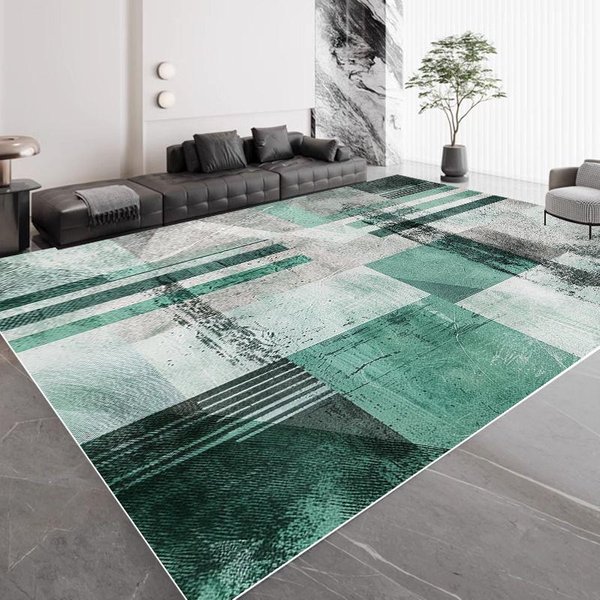 Lekki Luksus Zielony Geometryczny DużY Dywan Do Salonu Nowoczesna Dekoracja Domu Dywaniki Do Sypialni MięKkie AntypośLizgowe Maty PodłOgowe Pod Sofę Do Salonu 60*90Cm-image