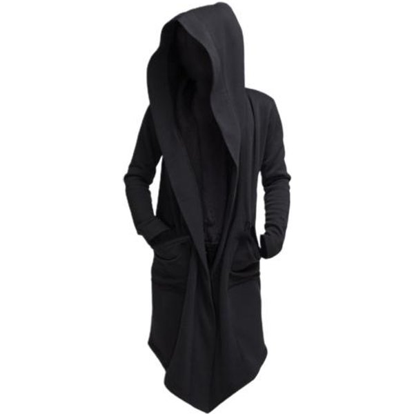 MęSki PłAszcz Oversize Z Kapturem W Jednolitym Kolorze Trencz Na Jesień 2XL Czarny-image