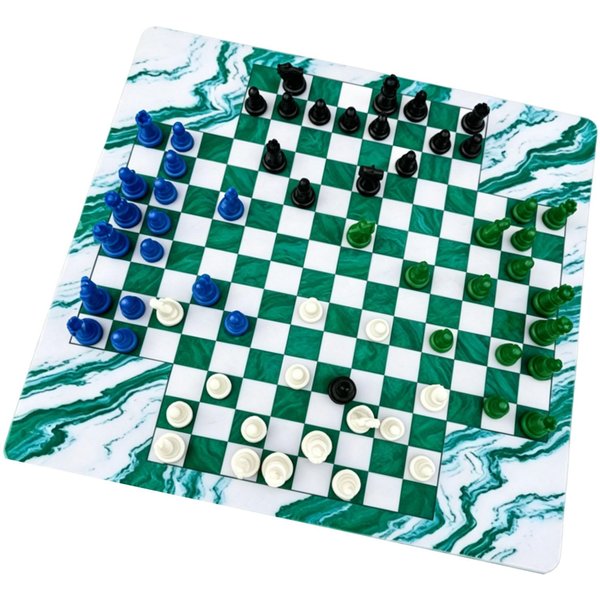 Ajedrez Para 4 Jugadores Tablero De Goma 45Cm Piezas De Ajedrez De PS Altura 63Mm Juego De Estrategia CláSico Juguete Educativo Para La Familia Black, Blue, Green And White-image