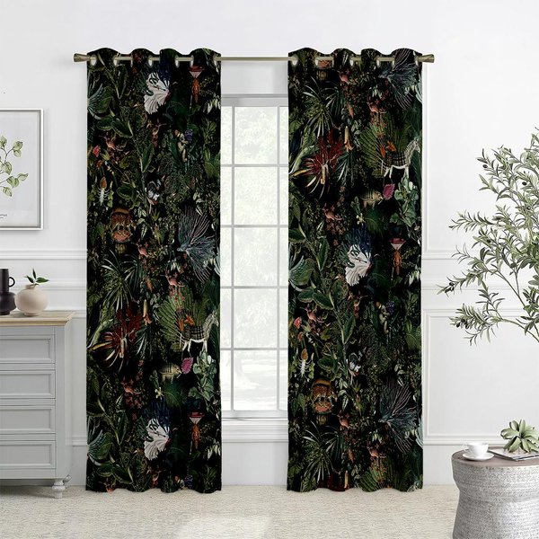 Cortinas Impresas En 3D De VegetacióN Tropical, Cortinas Con Bolsillo Para Barra, Cocina, Dormitorio, Sala De Estar, Cortinas Decorativas, DecoracióN Del Hogar W50Xh140(Cm)X2Pcs&Rod Pocket-image