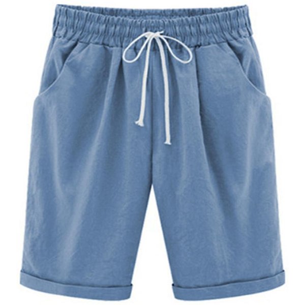 Pantalones Cortos De Verano Para Mujer, Bermudas De Verano, Pantalones Cortos Deportivos Informales Holgados, Pantalones Cortos EláSticos De AlgodóN Con Pierna Recta, Pantalones Cortos Transpirables M Azul Claro-image