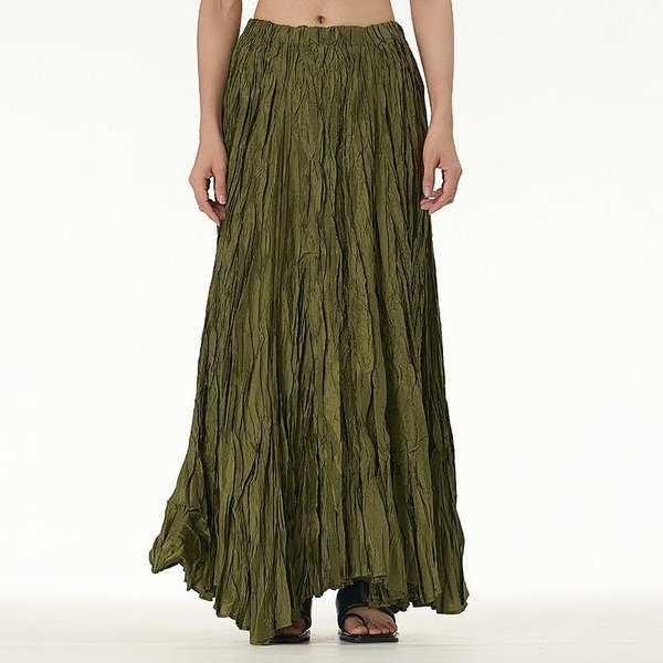 Falda De Medio Cuerpo Arrugada Plisada Con CaíDa Fluttering Para Mujer Tallas Grandes Falda Holgada Con Vuelo Tallas Grandes Size: One Size Verde Del EjéRcito-image